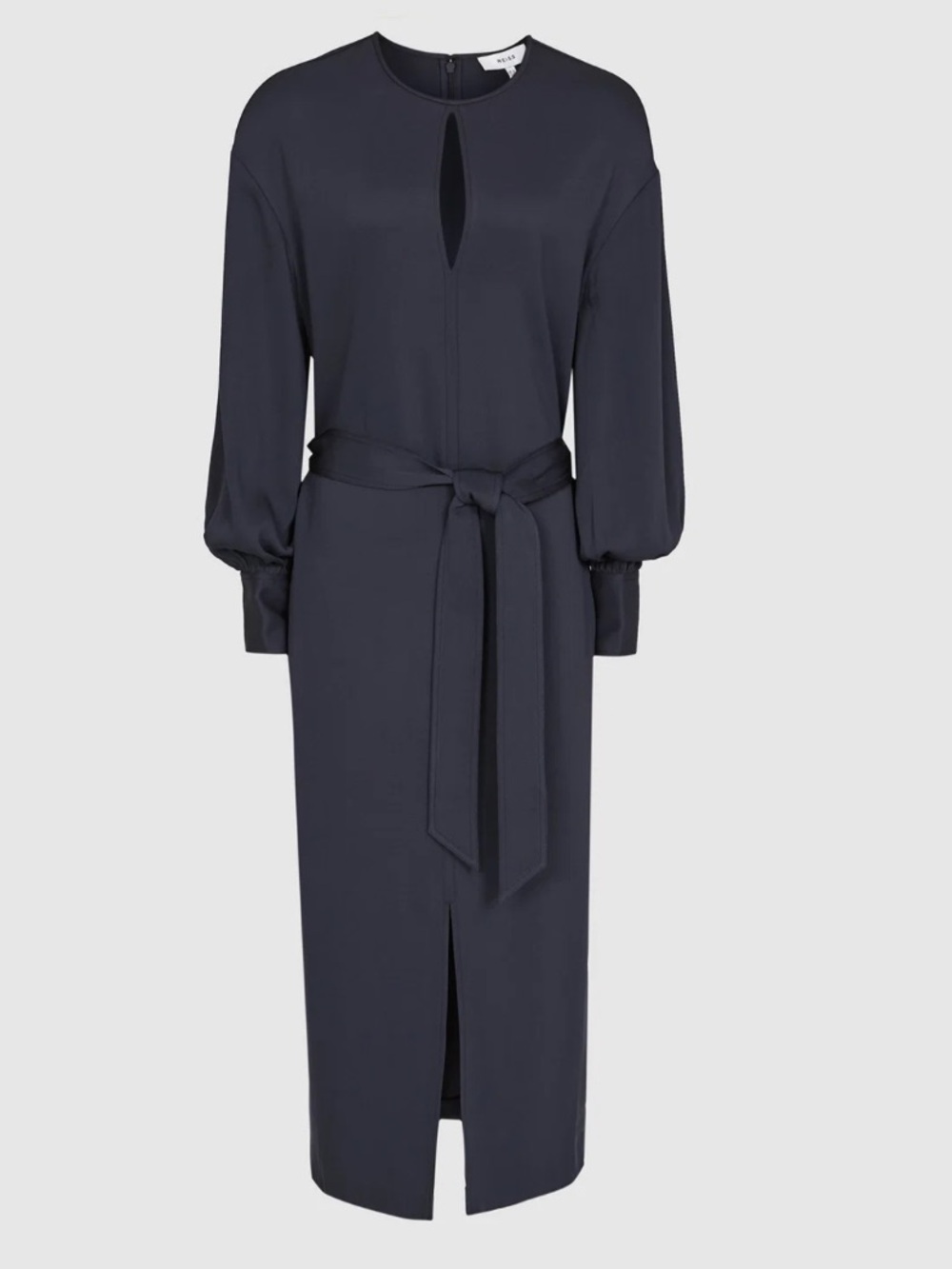Reiss Navy Keyhole Tie-Waist Midi Dress - Picture 2 of 11